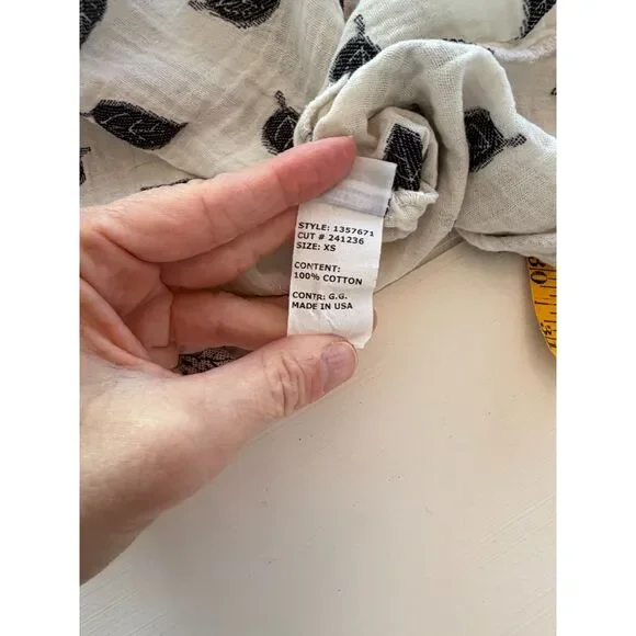 Cut Loose NWT Leaf Print Cotton Gauze Top Oversize XS Boho Relaxed Natural USA - Picture 5 of 9